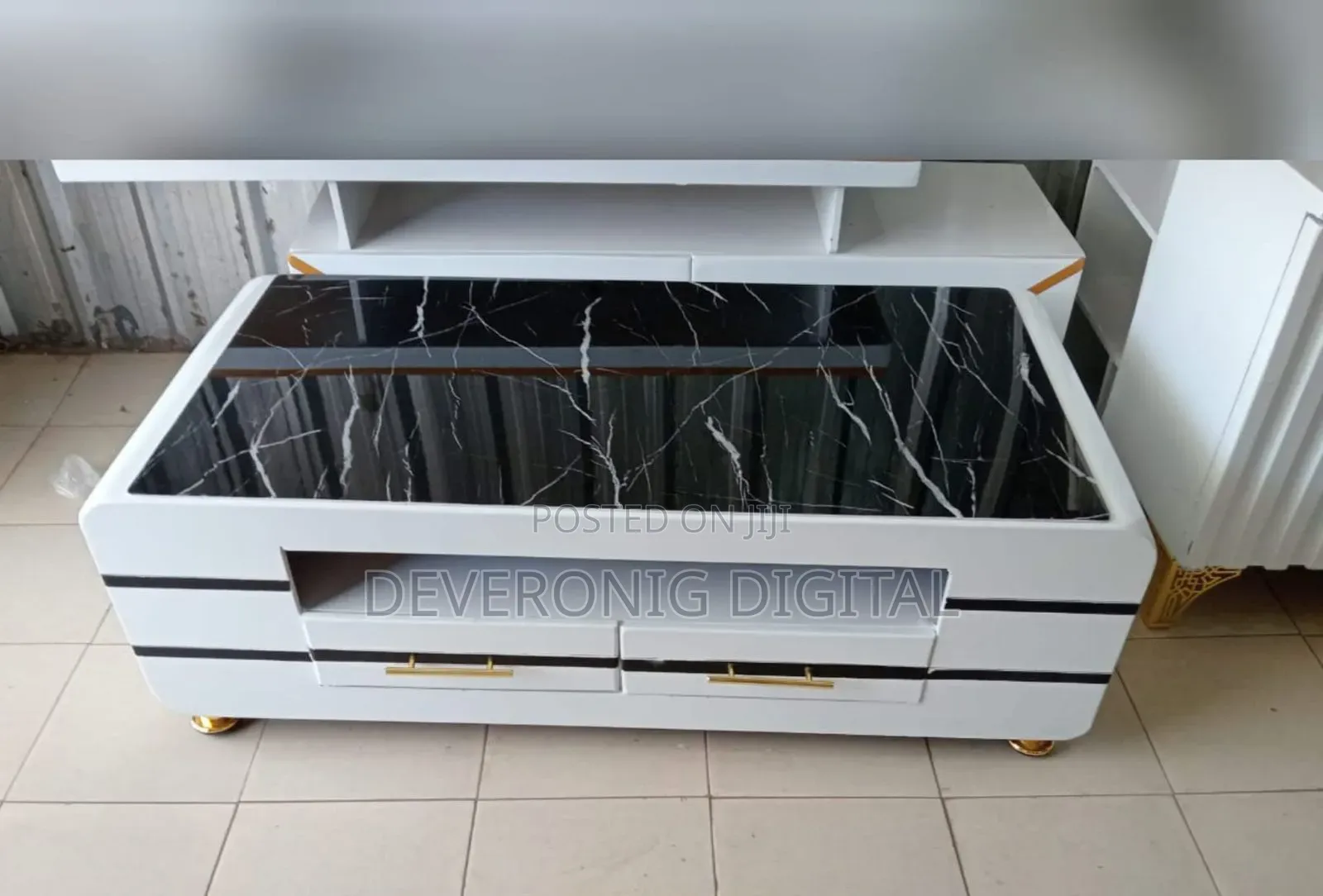 Executive White Coffee Table With Marble Topping