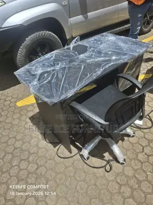Black Office Desk and Mesh Chair