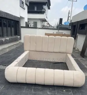 5x6 Modern Beige Upholstered Bed