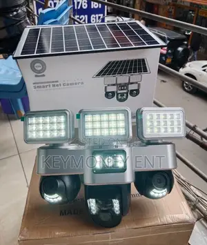 6mp 4g PTZ Rotating Triple Lens Solar Camera With Solar Flood Light