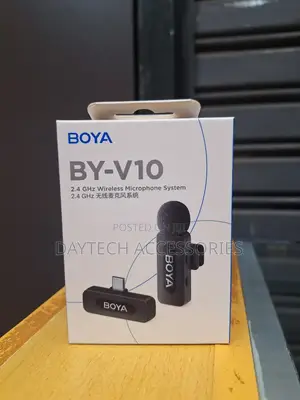 This Is a Boya by-V10 Ultracompact 2.4 GHZ Wireless Microphone System.