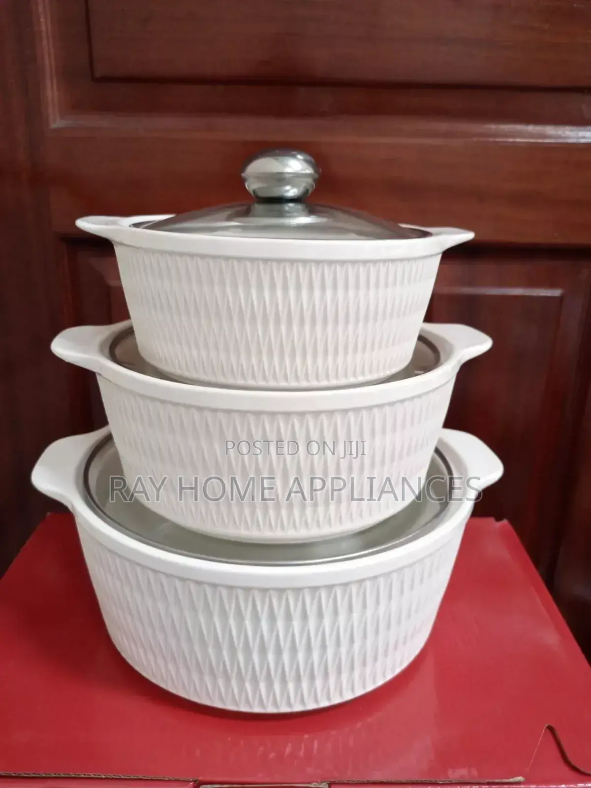 Set of 3 White Soup Pots