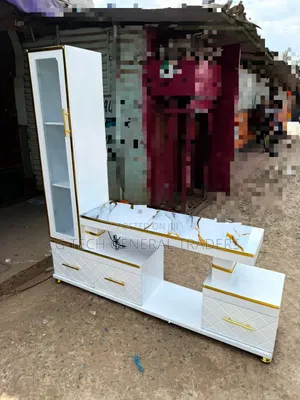 Executive Tv Stand With Marble Coating And Shelf Cabinet