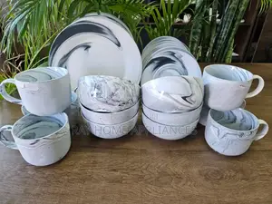 24pc Marble Ceramic Set 6 Dinner Plates, 6 Side Plate, 6 Bowls, 6 Cups