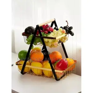 Two Tier Fruit Rack Gold Black