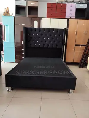 5x6 Chic Black Upholstered Bed With Crystal Accents