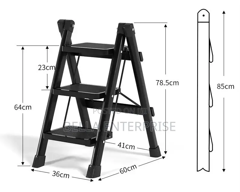 3-Step Black Foldable Ladder Wholesalecrafted