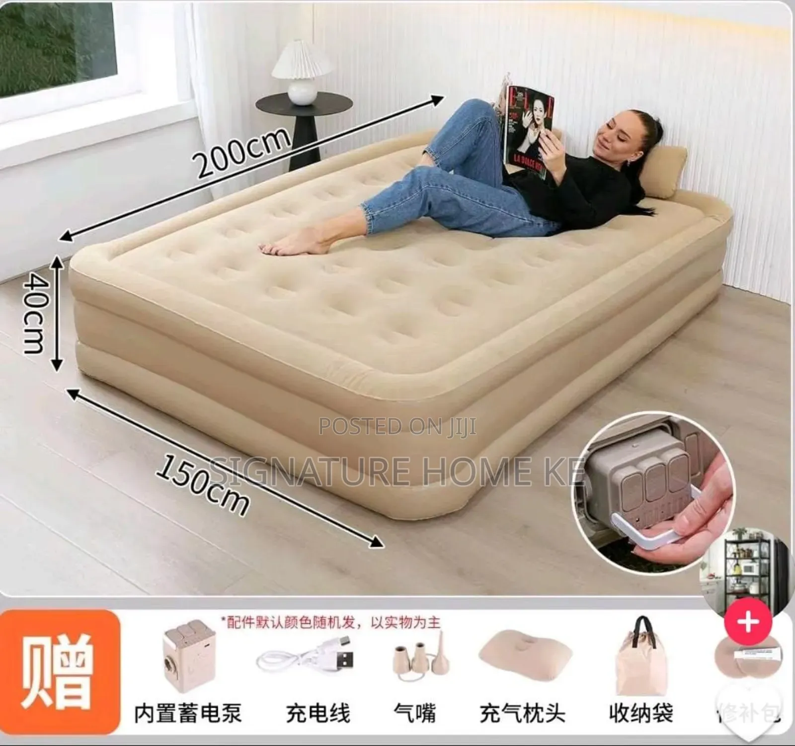 Double Size Self Inflating Bed + 2 Inflatable Pillows