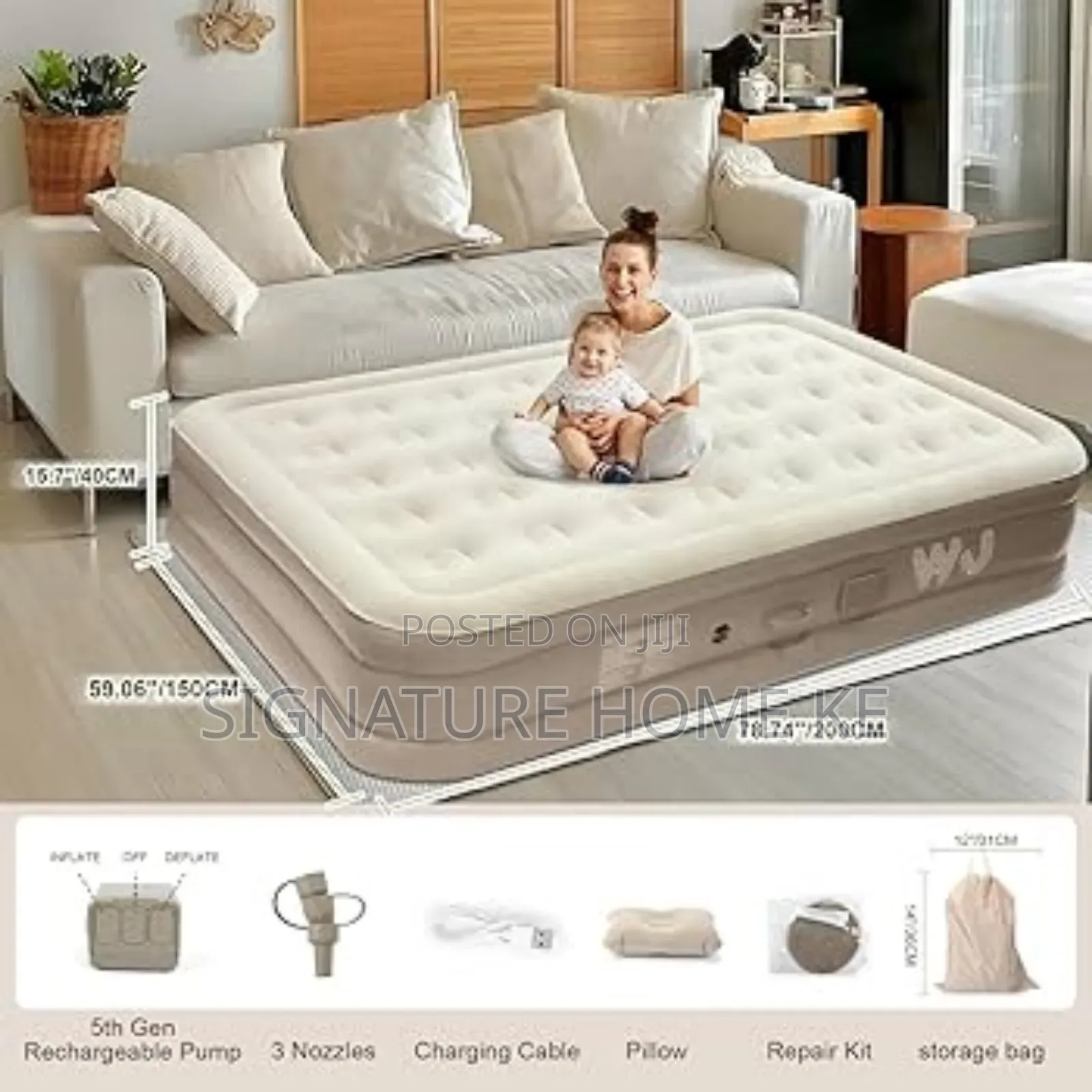 Double Size Self Inflating Bed + 2 Inflatable Pillows