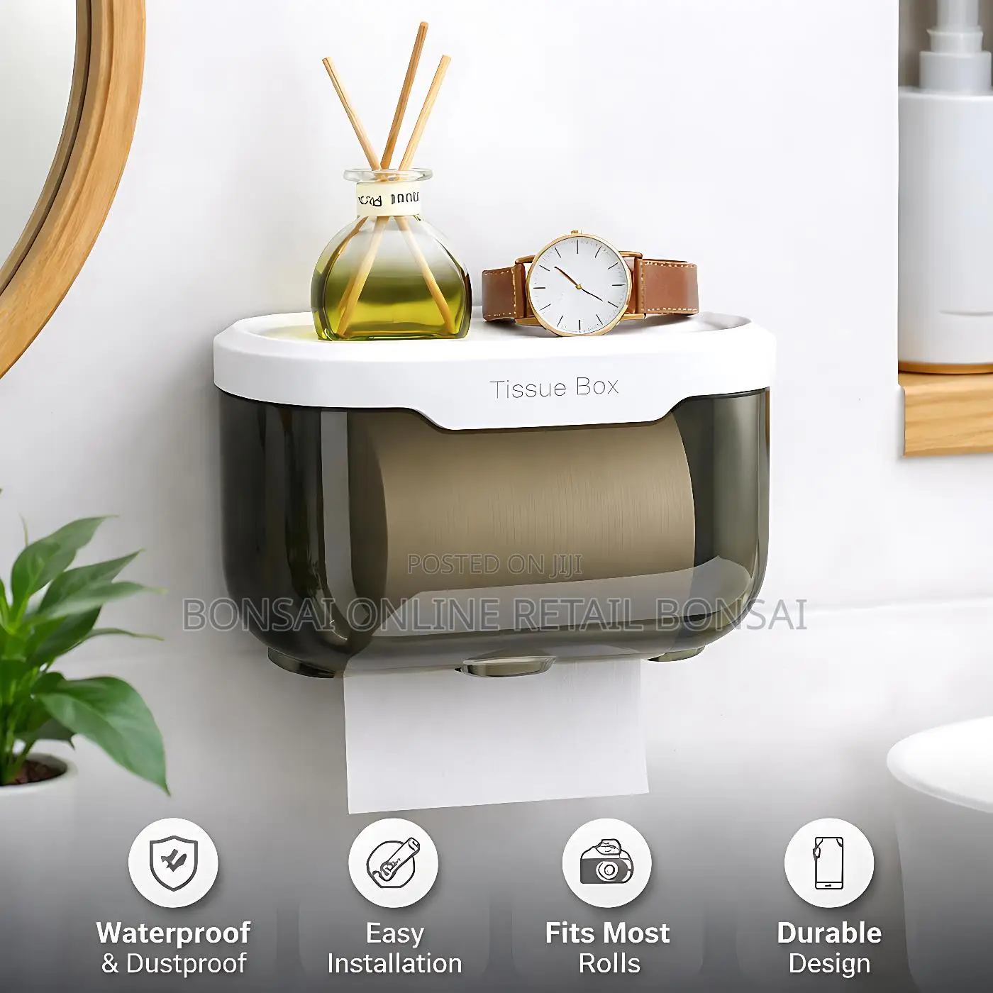 Waterproof Wall Mounted Tissue Box Holder With Storage Shelf