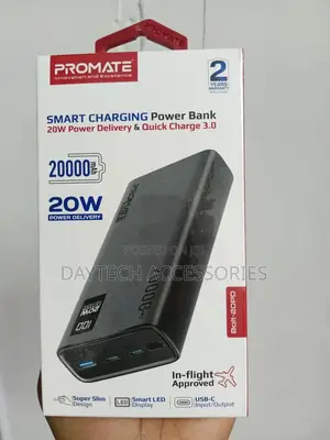 Promate 20000mah Smart Charging Power Bank - Black