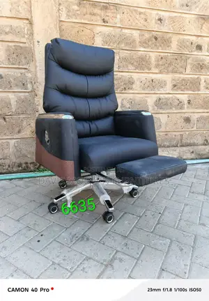 Deluxe Swivel Office Chair With Footrest – Black Upholstery