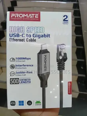 Promate Clink-Rj45 1gbps Usb-C to Rj45 Cable - 5m - Grey