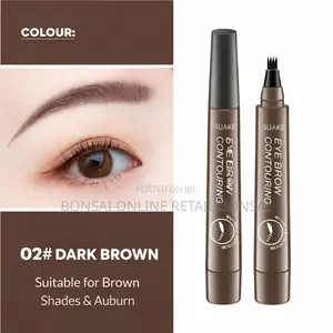Quad-Tip Dark Brown Eyebrow Pen for Natural Hairlike Strokes Full Brow