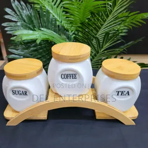 3pc Ceramic Canister Set With Curved Stand