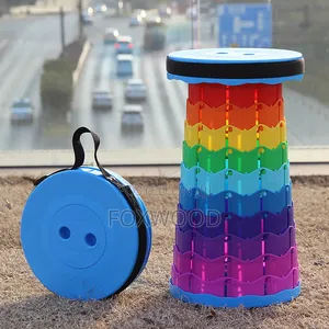 Portable Telescopic Folding Stool With a Rainbow Design.