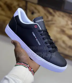 Black and White Tommy .Hilfiger Low-Cut Leather Mix Sneakers.