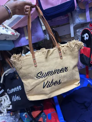 Summer Vibes Big Tote Bag With Zip Beige