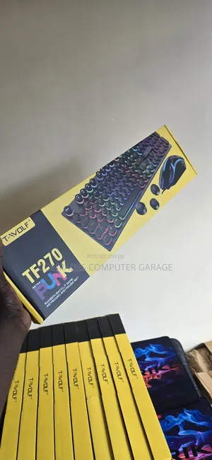 -Wolf Tf270 Punk Retro Backlit Wired Gaming Keyboard and Mouse Set.