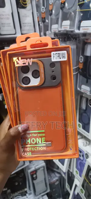Njoyny Metallic Pu Leather Case for iPhone 17 Pro Max -Orange
