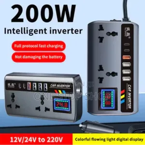 Car 200w Inverter With Safety Features Multiple Device Charging Ports