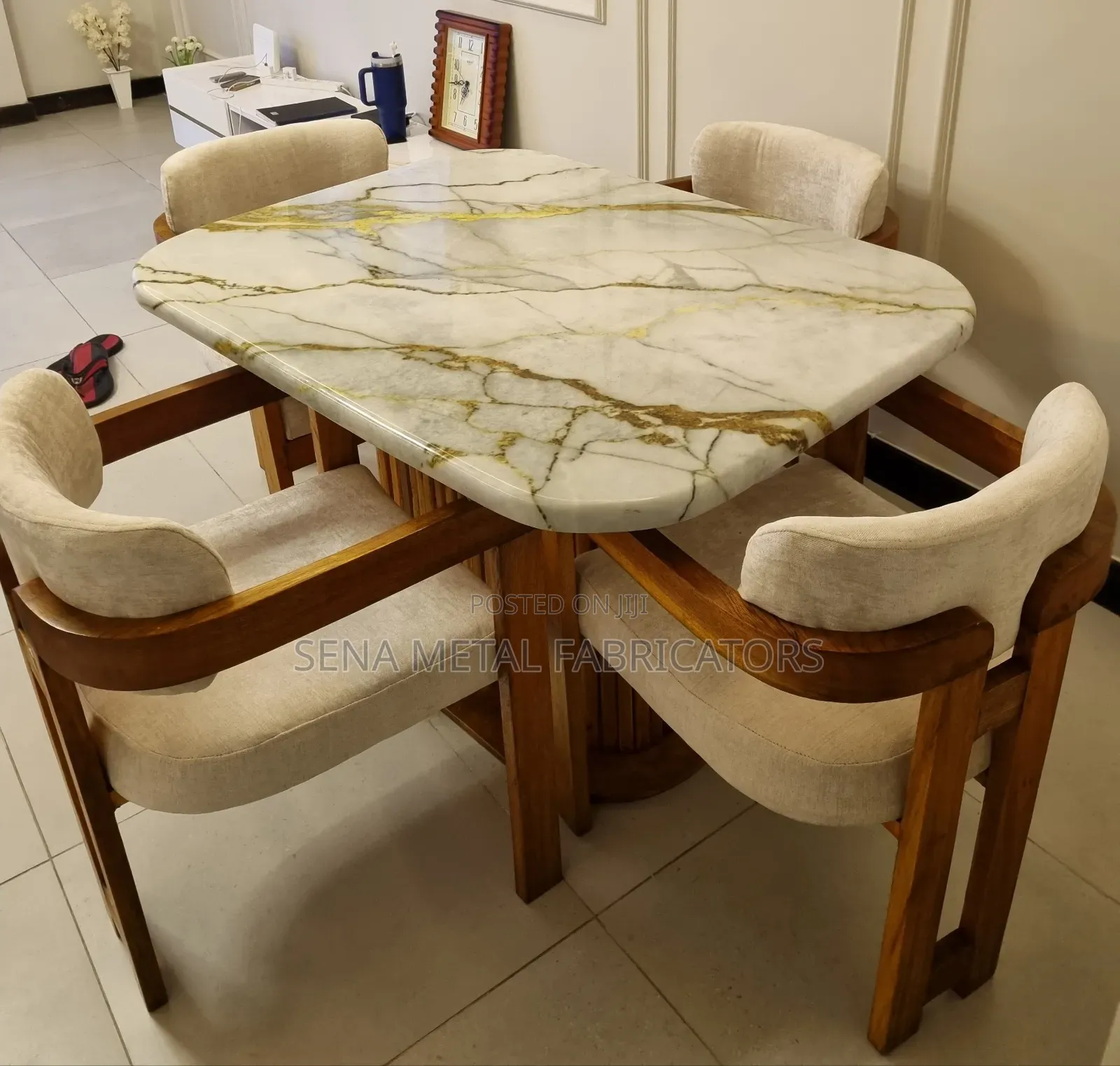 Elegant Upholstered Mahogany Dining Set.