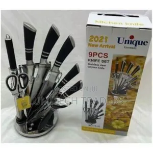 Unique 9pcs Kitchen Knife Set With Rotating Plate Stand