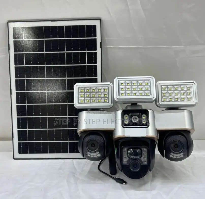 12mp 4g Multiple Lens Solar CCTV Camera With Solar Flood Light