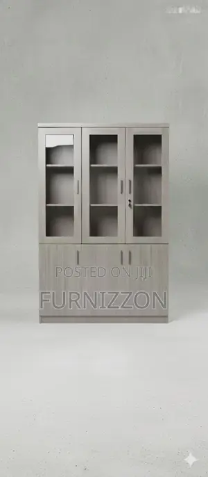 Stylish Wooden Office Cabinet With 3 Glass Columns
