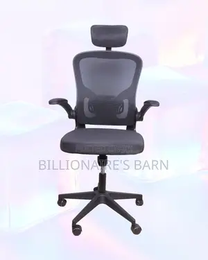 Grey Office Chair — Workday Comfort, Flip-Up Arms Convenience