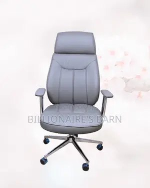 Grey Executive Leather Office Chair High-Back • Chrome Base Stability