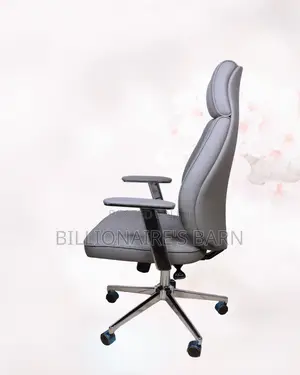 Grey Executive Leather Office Chair High-Back • Chrome Base Stability