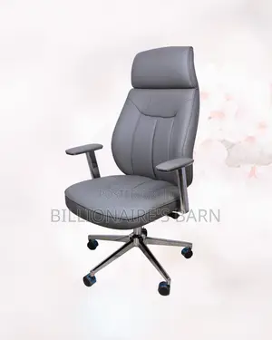 Grey Executive Leather Office Chair High-Back • Chrome Base Stability