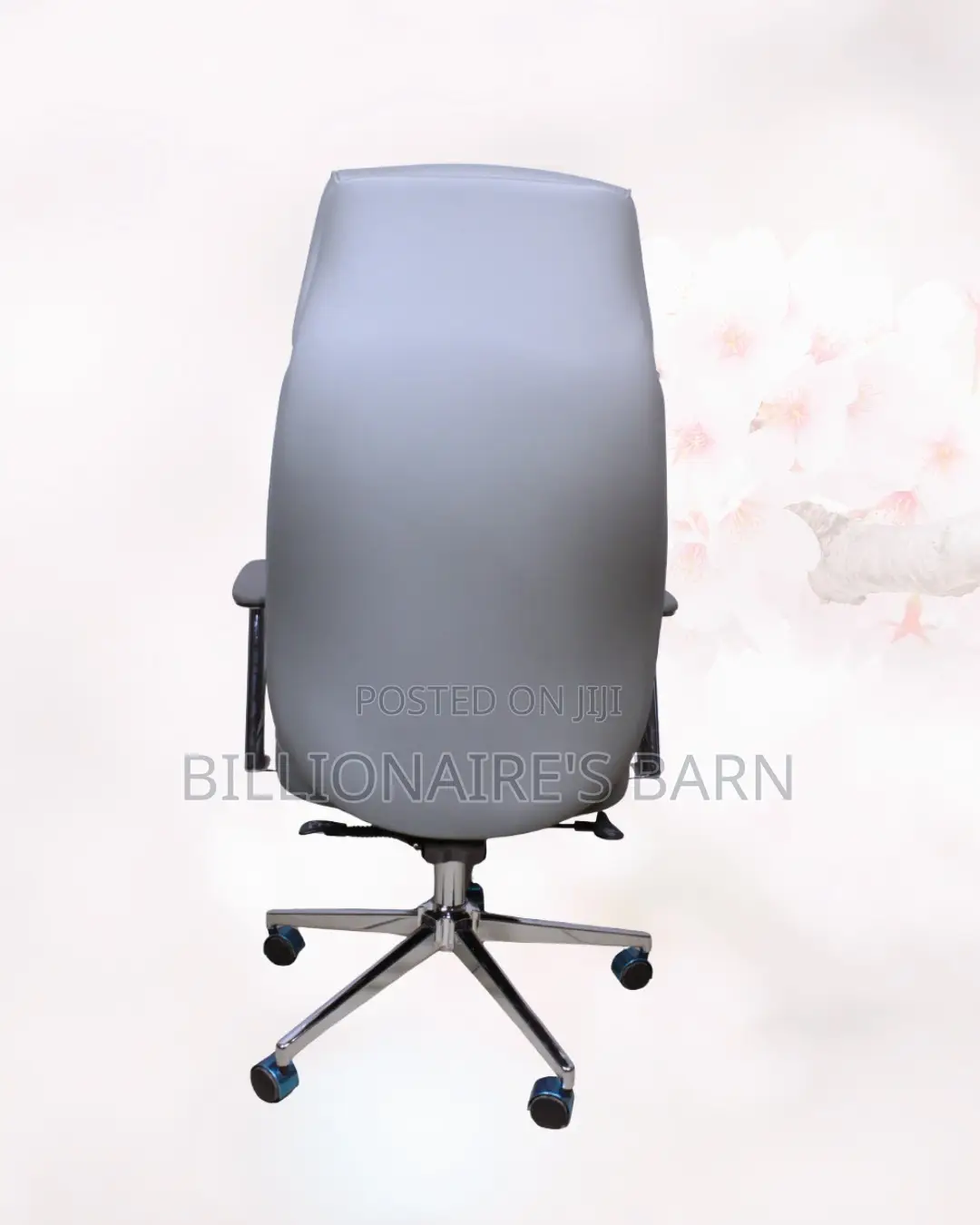 Grey Executive Leather Office Chair High-Back • Chrome Base Stability