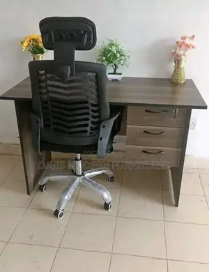 Ergonomic Office Desk + Adjustable Mesh Chair — Wood Finish, 3 Drawers