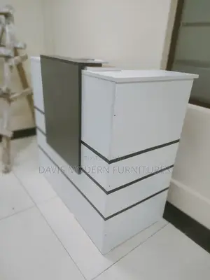 Modern White Reception Desk With Gray Accent Panel – Office Front Desk