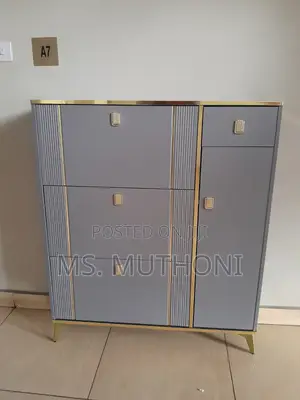 Modern Grey and Gold Tipping Shoe Cabinet With Three Flip Drawers