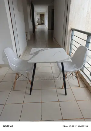 Modern Marble-Top Bistro Table With 2 Clear-Wrapped Chairs Slate/White