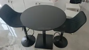 Matte Black Round Table With Quilted Accent Chairs – Modern Bistro Set