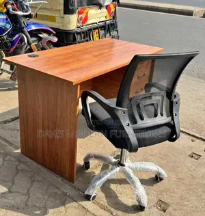Wooden Office Desk With Mesh Chair – Spacious Workstation Set