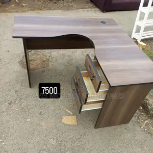 Curved L-Shaped Office Deskwalnut Finish With Drawers.Cable Management