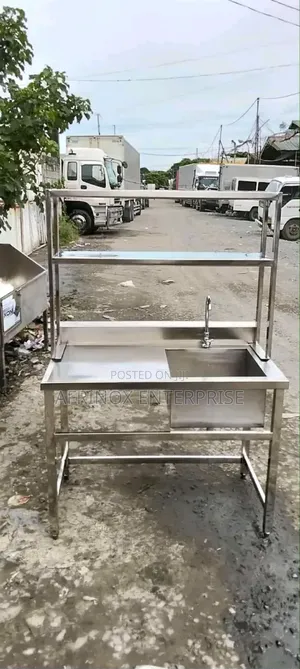 Stainless Steel Sink With Overhead Shelves