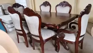 Antique Walnut 6-Seater Oval Dinner Table Set