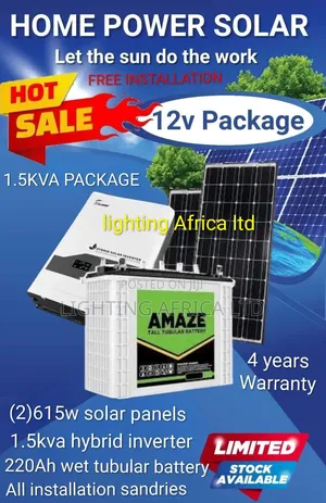 Home 1.5kva Solar Package (43"Tv, Music,10 Lights,Wifi Mini Fridge)