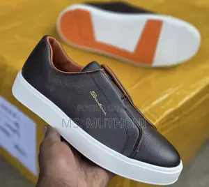 Brown /Black Leather Santoni Slip-on Sneakers