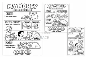 Kids Money Skills Coloring Poster