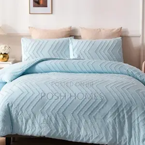 Blue Luxury Tufted Wave Duvet Cover Set With Bedsheet