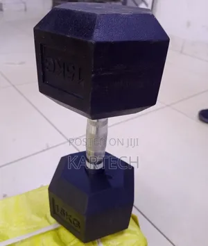 Professional 15kg Rubber Coated Hex Dumbbell