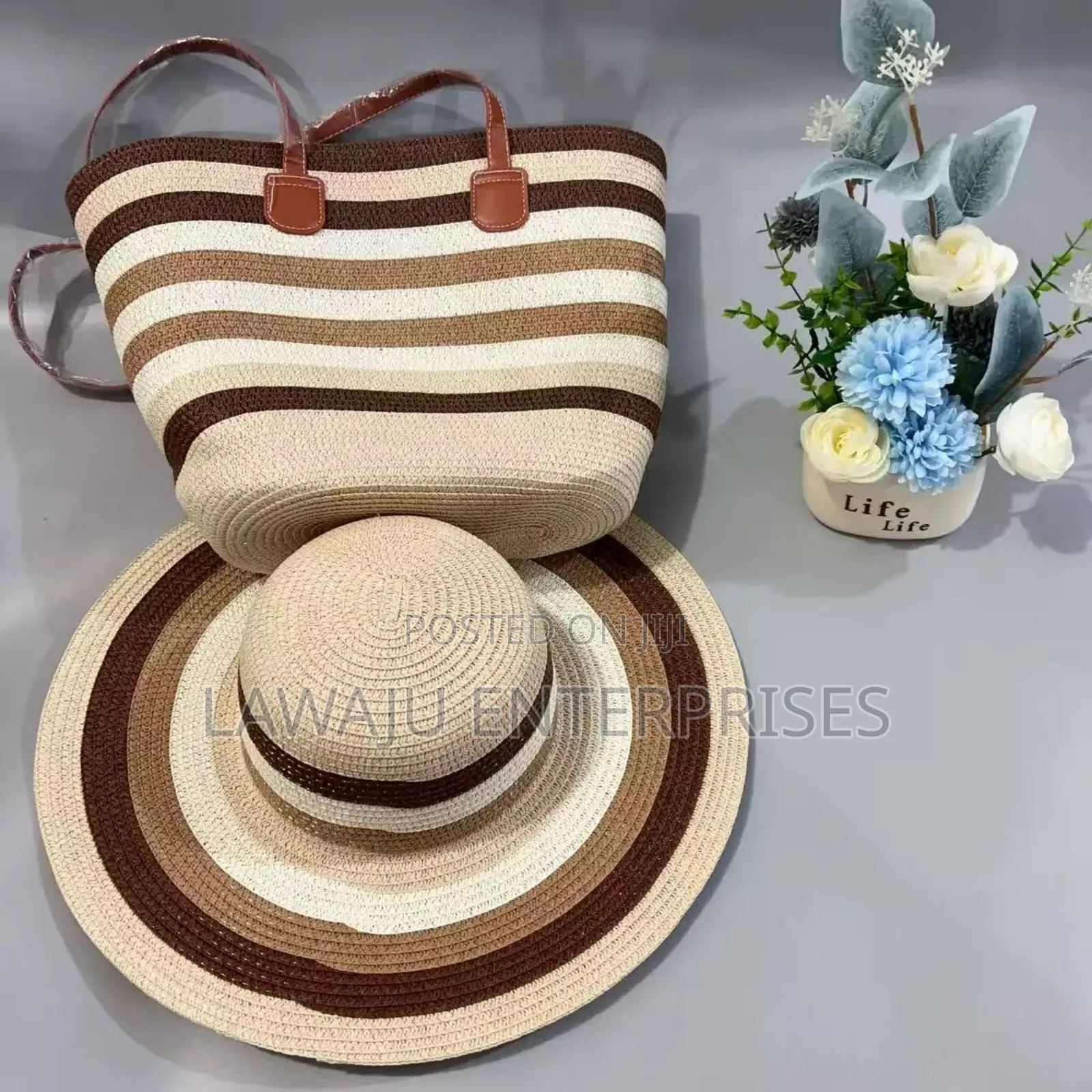 Summer Straw Woven Beach Bag And Hat