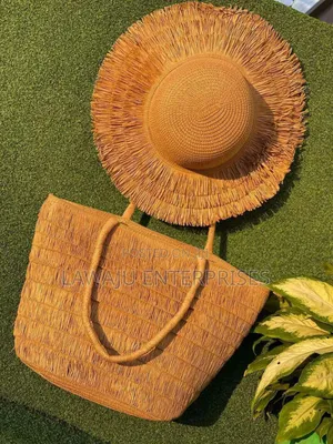 Summer Straw Woven Beach Bag And Hat